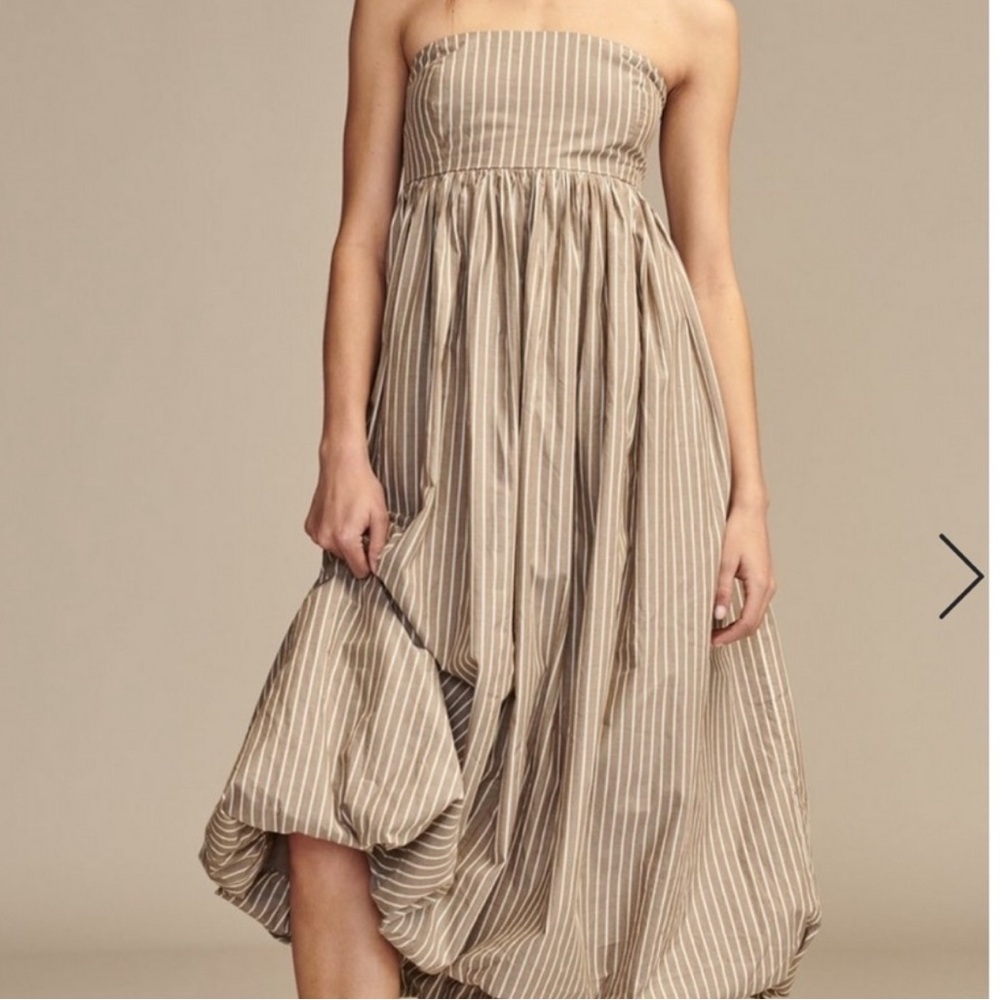 Lucky Brand Strapless Beige Cream Striped Midi Dress - Picture 5 of 7